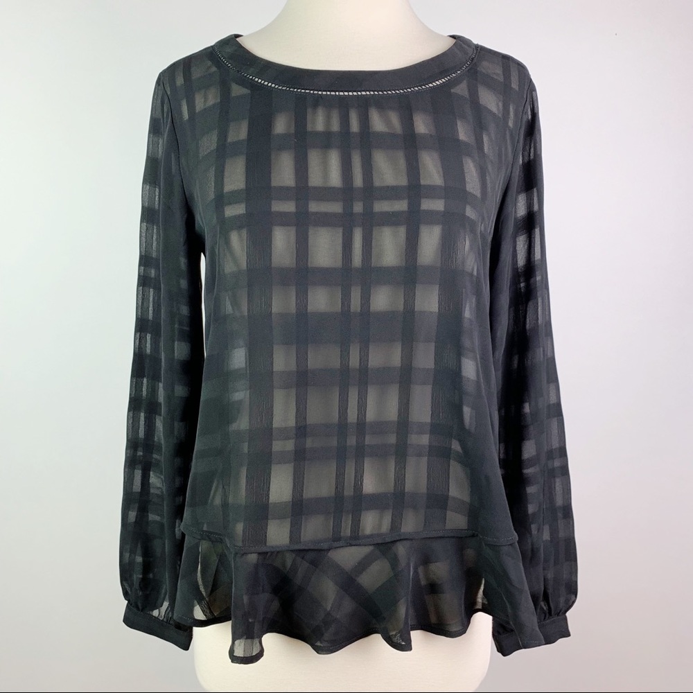 Loft Sheer Patterned Black Top Size XS
